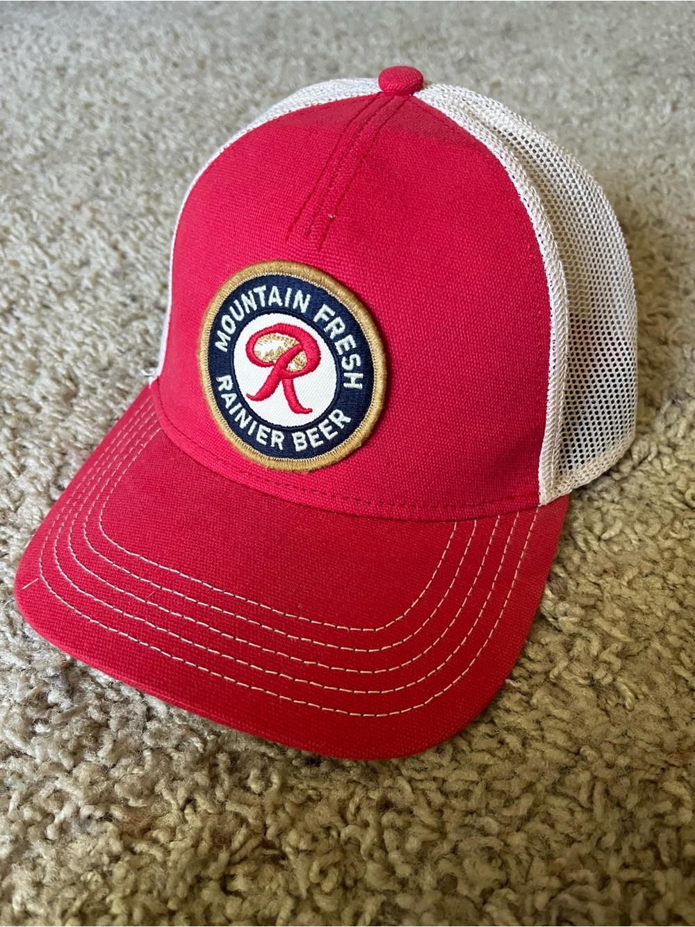 American Needle Rainier Beer Mountain Fresh Red & White Trucker Hat